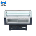 Curved glass salad display refrigerator with storage room